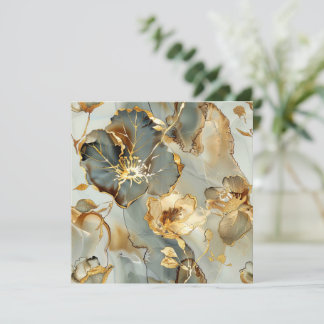 Save The Date Encre Aquarelle Florale Bleu Doré Gris