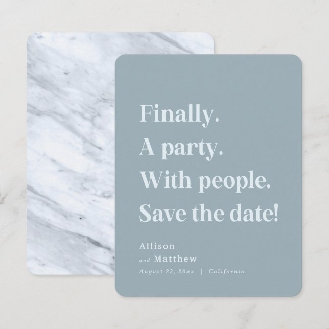 Save The Date Enfin une partie Texte simple Dusty bleu minimalis (Devant / Derrière)