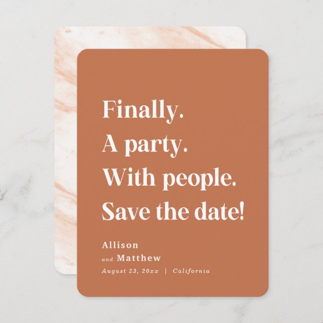 Save The Date Enfin une partie Texte simple Terracotta Minimalis (Devant / Derrière)