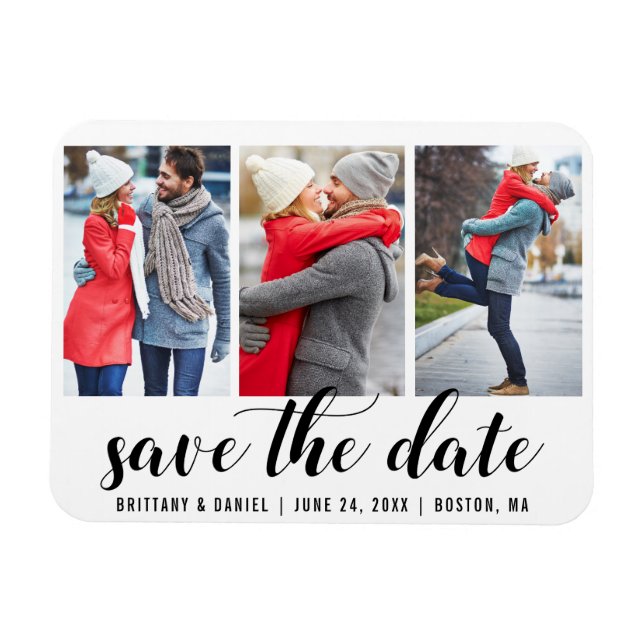 Save The Date Engagement 3 Photo Magnet (Horizontal)