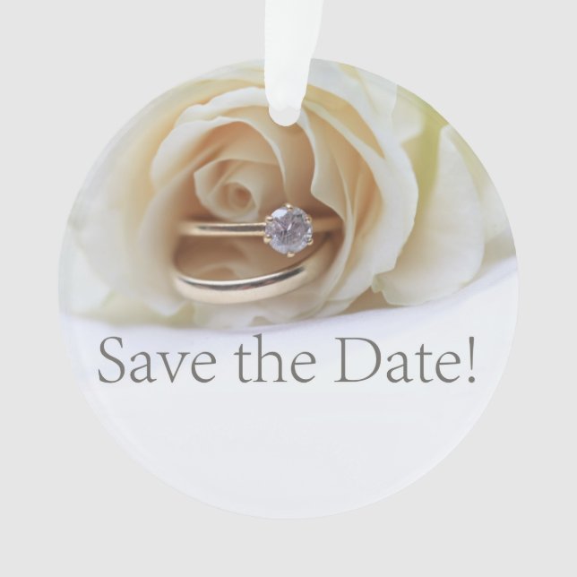 Save the Date Engagement ring and rose Ornament (Front)