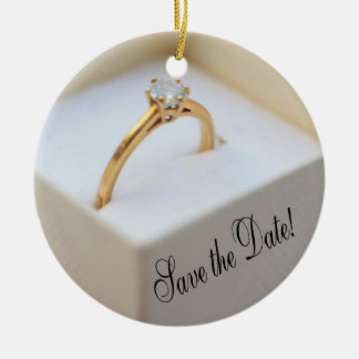 Save the Date Engagement ring in box Ceramic Ornament