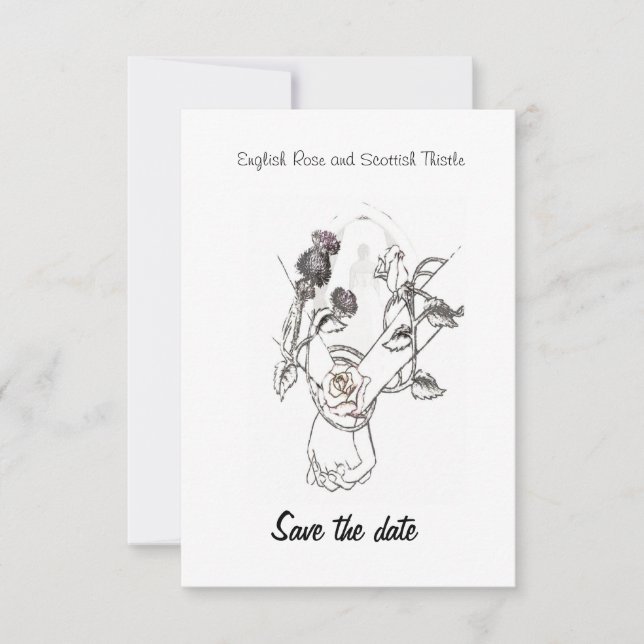 save the date English Rose and Scottish Thistle (Front)