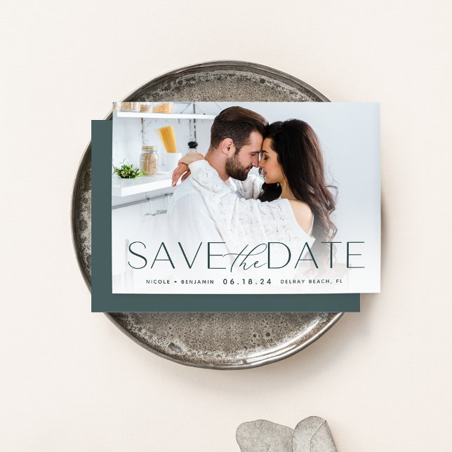 Save The Date Énoncé moderne | Photo horizontale (Créateur téléchargé)