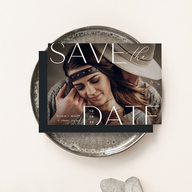 Save The Date Énoncé moderne | Photo horizontale (Créateur téléchargé)
