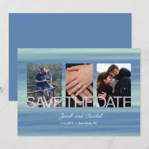 Save The Date Enregistrer la date 3-Photo Collage de mariage Blu