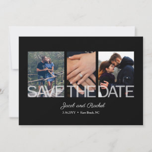 Save The Date Enregistrer la date 3-Photo Collage noir blanc Mar