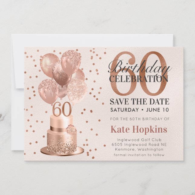 Save The Date Enregistrer La Date 60e Anniversaire Rose Gold Cak (Devant)