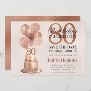Save The Date Enregistrer La Date 80e Anniversaire Rose Gold Cak