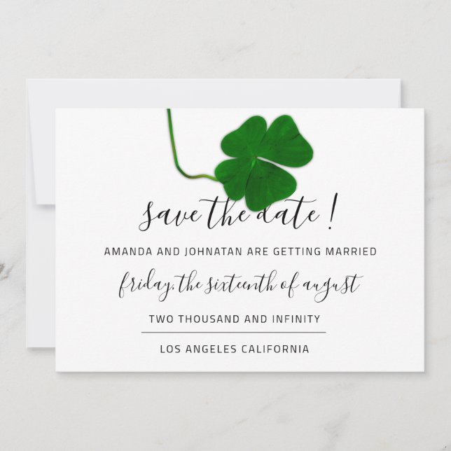 Save The Date Enregistrer La Date À Quatre Feuilles Clover Noir  (Devant)