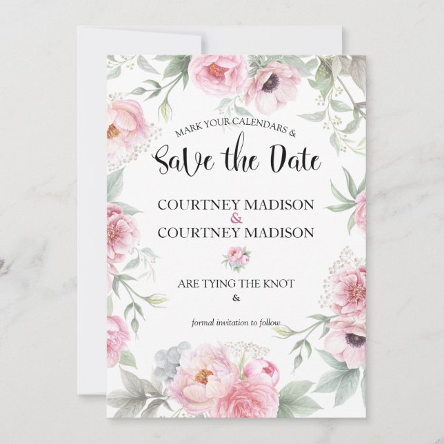 Save The Date Enregistrer la date Aquarelle rose Roses Fleurs (Devant)