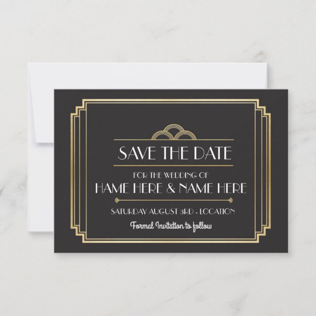 Save The Date Enregistrer La Date Art Déco Wedding Party Gold In (Devant)