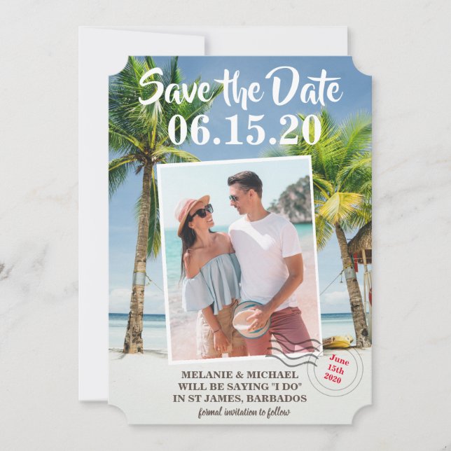 Save The Date Enregistrer la date Bagage Tropical Balise Photo (Devant)