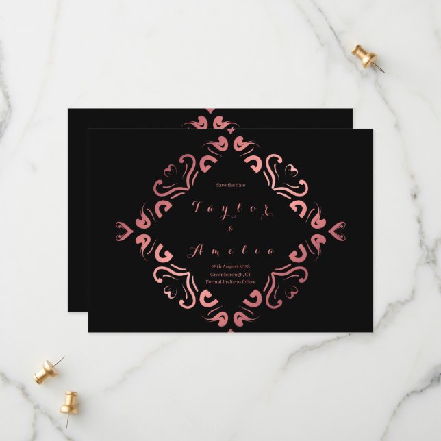 Save The Date Enregistrer la date Black Rose Gold (Devant/Arrière en situation)