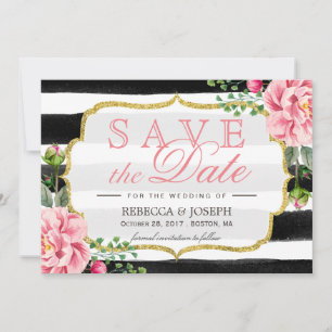 Save The Date Enregistrer la date Bleu rose floral rayures
