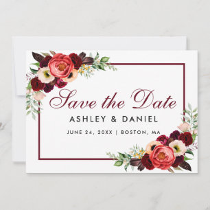 Save The Date Enregistrer La Date Burgundy Floral Card