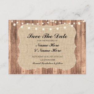 Save The Date Enregistrer La Date Burlap Wood Rustic Mariage Car