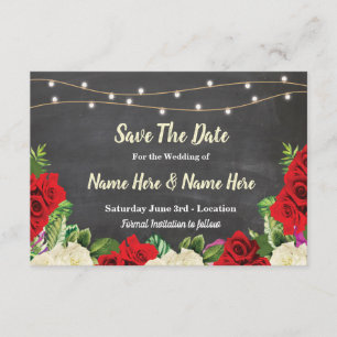 Save The Date Enregistrer La Date Chalk Rustic Red Roses Lumière