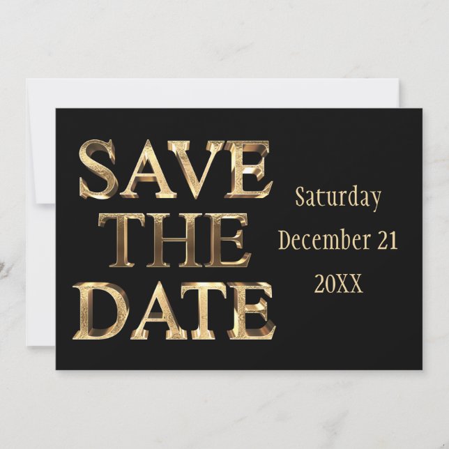 Save The Date Enregistrer La Date Chic Black Gold Script Wedding (Devant)