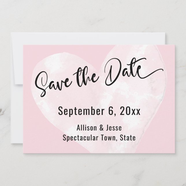 Save The Date Enregistrer la date Coeur d'aquarelle blanc sur la (Devant)