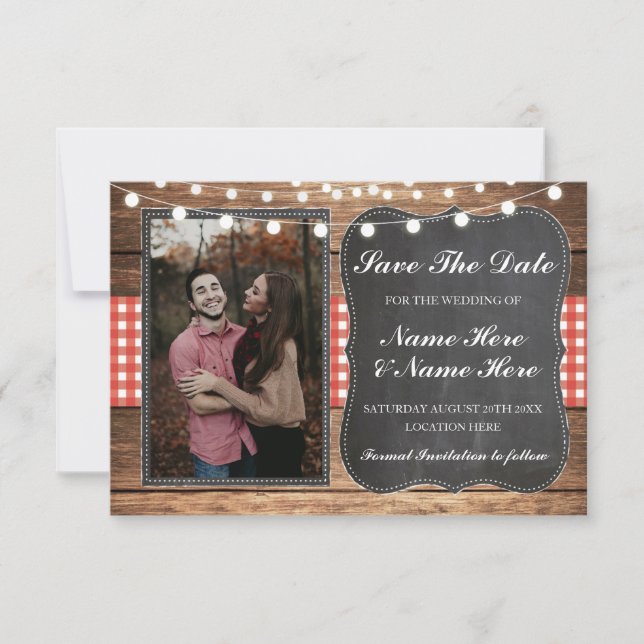Save The Date Enregistrer la date craie bois rustique rouge à ca (Devant)