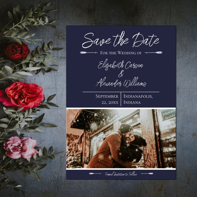 Save The Date Enregistrer la date de la photo moderne | Bleu mar (Modern Photo Save the Date - Navy)