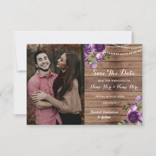 Save The Date Enregistrer la date de photo Fleurs violettes Bois