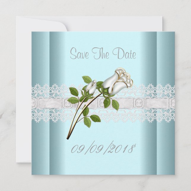 Save The Date Enregistrer La Date Dentelle Bleue Blanche Fleur (Devant)