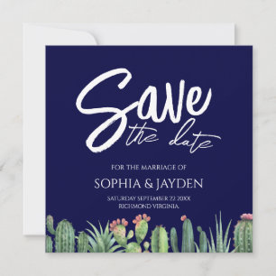 Save The Date Enregistrer La Date Elegant Dark Navy Blue Cactus