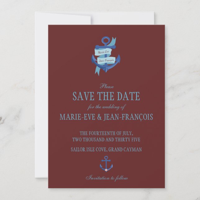 Save The Date Enregistrer la date Elegant Nautical Ancre (Devant)