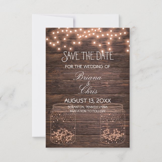 Save The Date Enregistrer la date Elegant Rustic Mason Jar Lumiè (Devant)