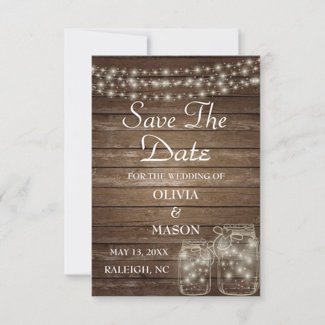 Save The Date Enregistrer la date Elegant Rustic Mason Jar Lumiè (Devant)