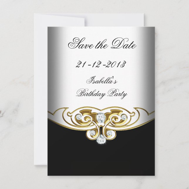 Save The Date Enregistrer la date Elegant White Black Gold Diamo (Devant)