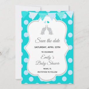 Save The Date Enregistrer la date Elephant Turquoise Blue Pois