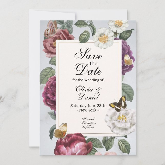 Save The Date Enregistrer La Date Floral Bloom Butterfly Fleurs (Devant)