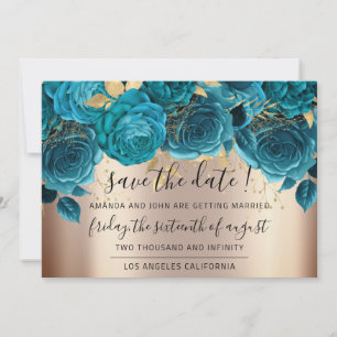 Save The Date Enregistrer La Date Florals Rose Gold Blue Turquoi