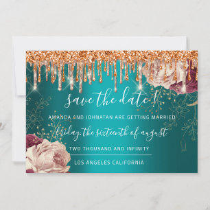 Save The Date Enregistrer La Date Florals Rose Gold Drives Turqu