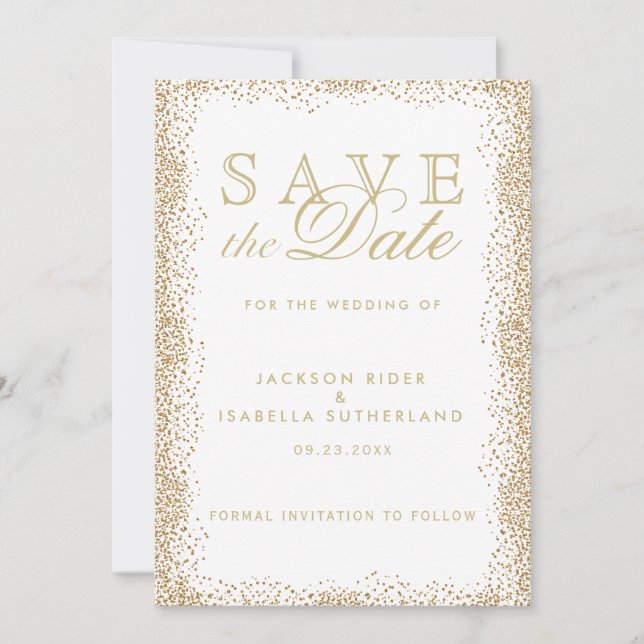 Save The Date Enregistrer la date Gold Confetti et Blanc (Devant)