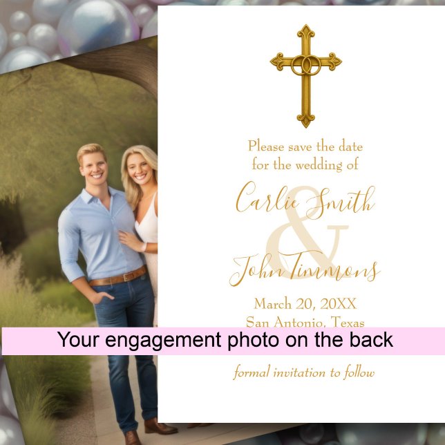 Save The Date Enregistrer la date Gold Cross Mariage Rings 2 Pho (Créateur téléchargé)