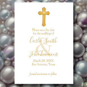 Save The Date Enregistrer la date Gold Cross N'importe quelle co