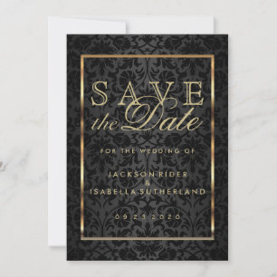 Save The Date Enregistrer la date Gold et Black Damask