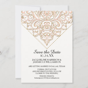 Save The Date Enregistrer la date Golden Damask Pattern Gold Lac