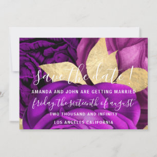 Save The Date Enregistrer la date Gris Wreath Or Purple Roses