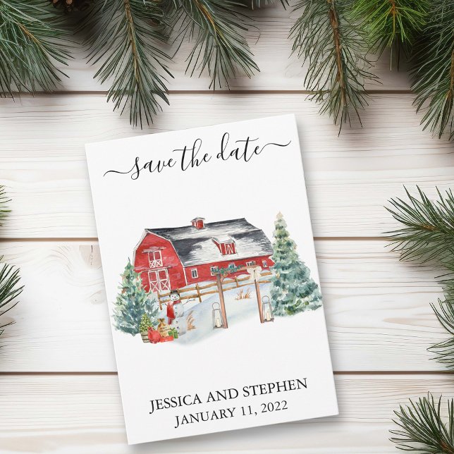 Save The Date Enregistrer la date Hiver Grange Noël Mariage (Créateur téléchargé)