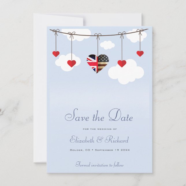 Save The Date Enregistrer la date Mariage britannique américain (Devant)