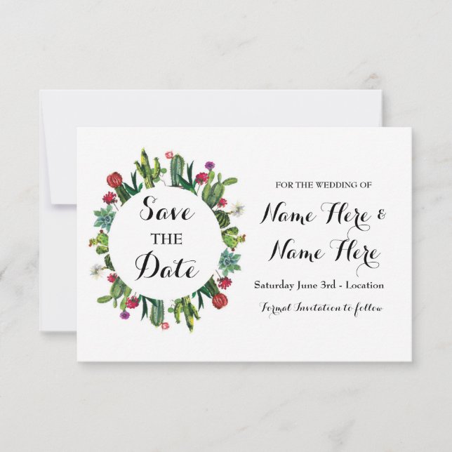 Save The Date Enregistrer La Date Mariage Cactus Fiesta Cards (Devant)