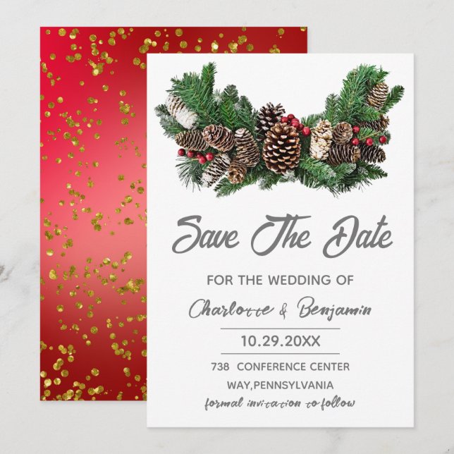 Save The Date Enregistrer la date Mariage de Noël hiver (Devant / Derrière)