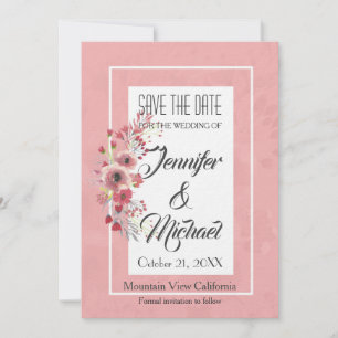 Save The Date Enregistrer la date Mariage Fleurs roses Elégante