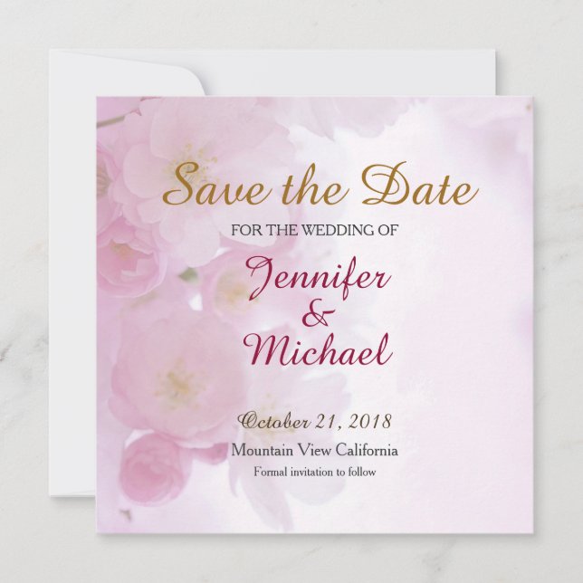 Save The Date Enregistrer la date Mariage Fleurs roses Matte Ele (Devant)