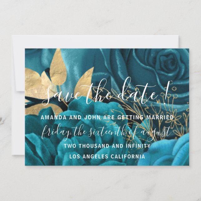 Save The Date Enregistrer La Date Mariage Mariée Floral Gold Blu (Devant)